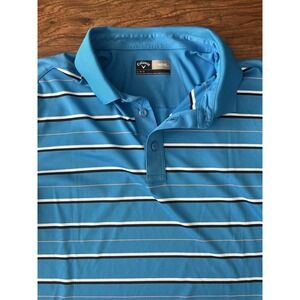 Callaway Golf Polo Shirt Mens Large Blue Opti Dri Short Sleeve 1/4 Button